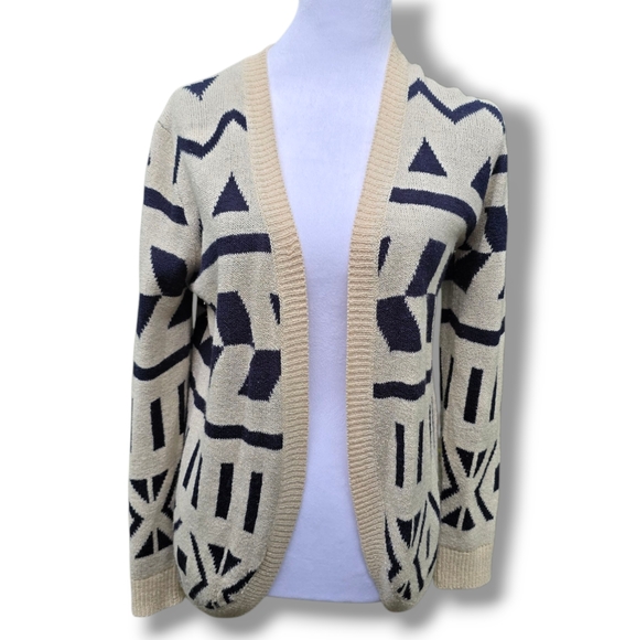 Forever 21 Navy Blue and Tan Geometric Cardigan Sweater - Picture 1 of 6